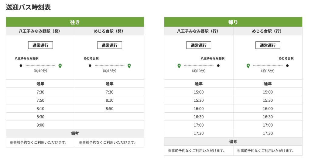 東京相武カントリークラブ 送迎バス時刻表